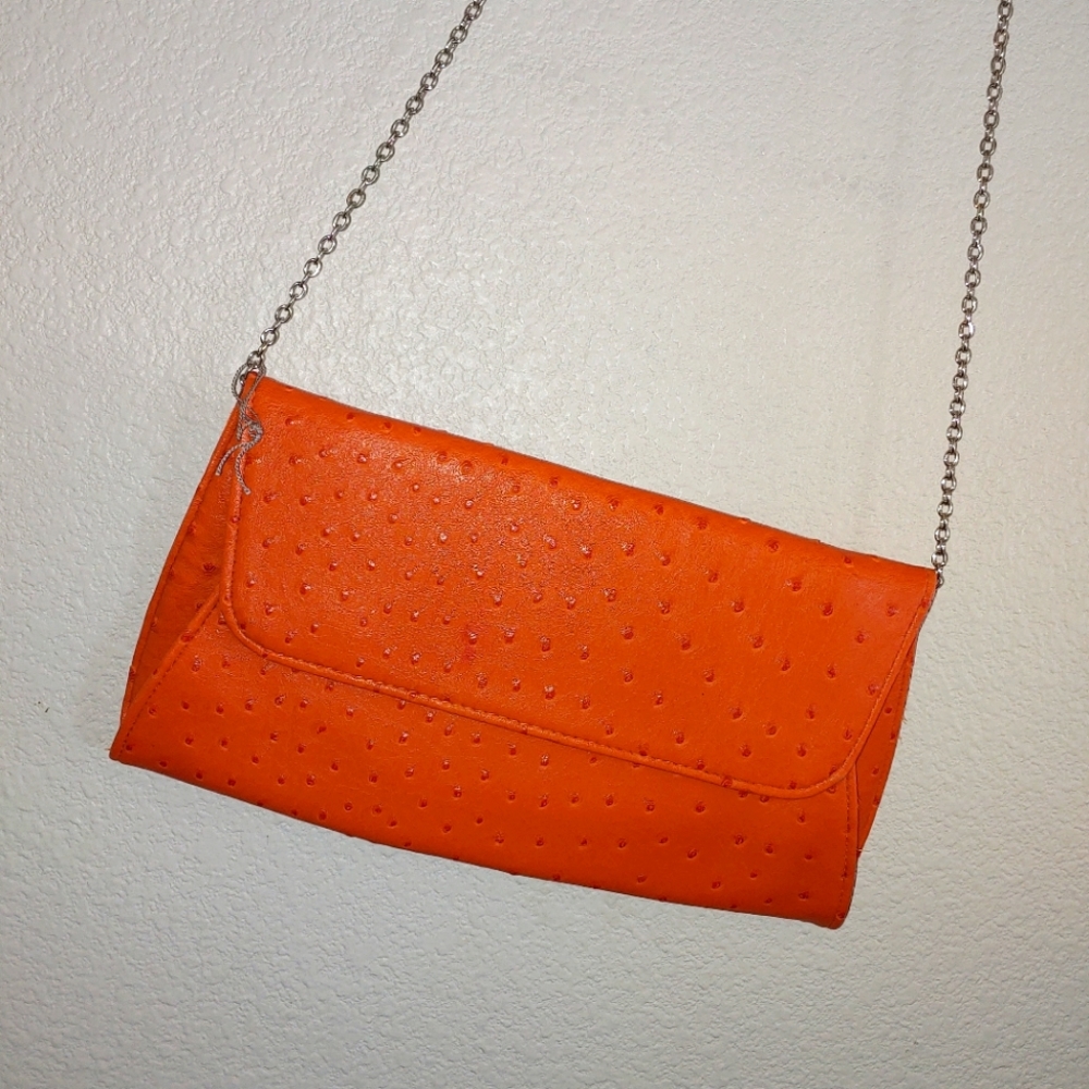 Faux Ostrich alligator vegan clutch bag orange